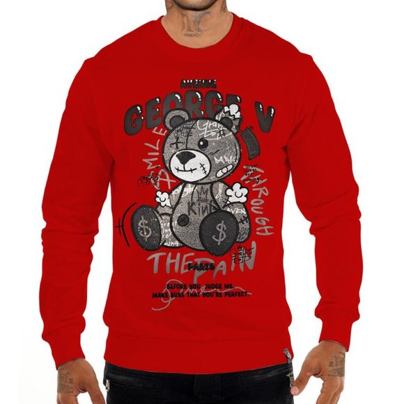 Avenue George V Paris Men's Red Sweatshirt Teddy Bear Rhinestone 2XL - Picture 1 of 2